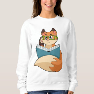 Sweatshirt Fox as nerd with Book & Glasses