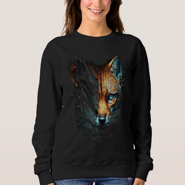 Sweatshirt Fox Blue Eyes Animal Print Fox (Devant)