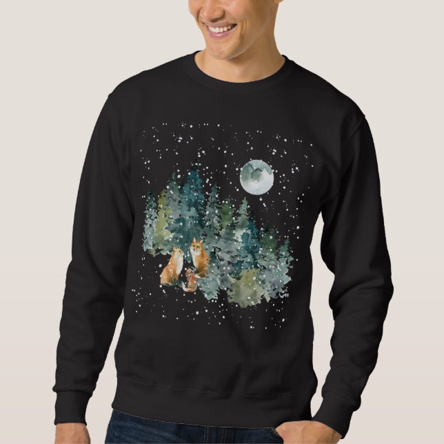 Sweatshirt Fox Family Forest Pleine lune Snowfall (Devant)