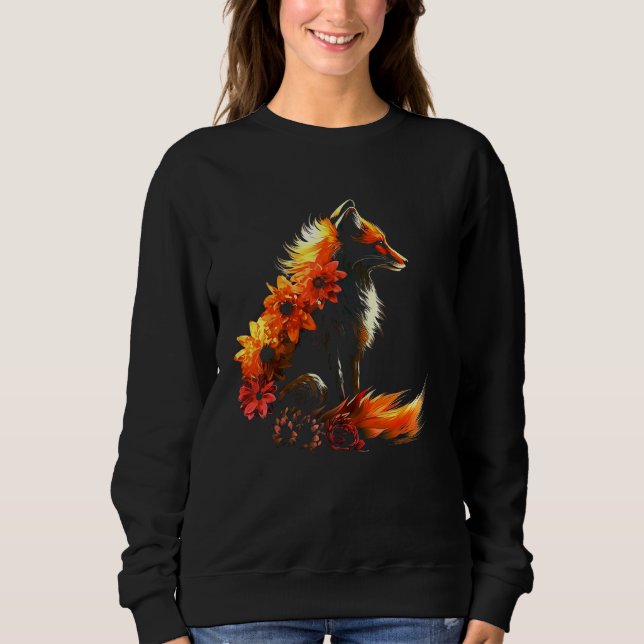 Sweatshirt Fox Flowers - Art Animal Fox (Devant)