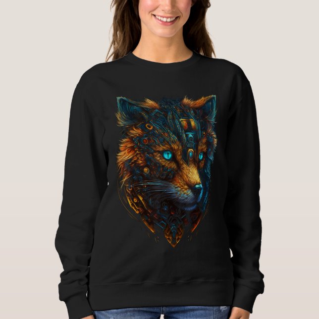 Sweatshirt Fox Robot Blue Eyes Animal Art Fantasy (Devant)