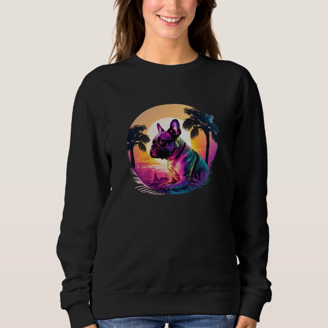 Sweatshirt French Bulldog Aesthetic with Synthwave 80s (Devant)
