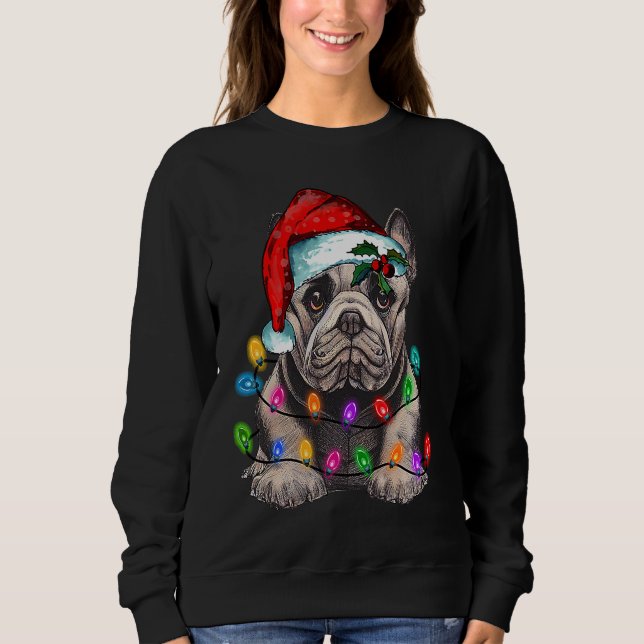 Sweatshirt French bulldog santa christmas tree lights (Devant)