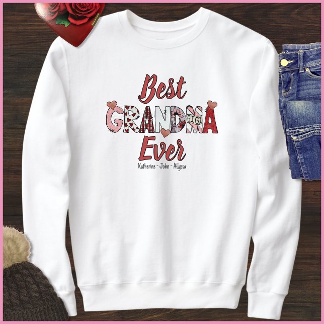 Sweatshirt Fun Red & white Best Grandma Kid Names Valentines (Créateur téléchargé)