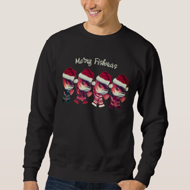 Sweatshirt Funky Merry Fishmas Noël Pêche noir (Devant)