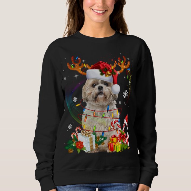 Sweatshirt Funky Shih Tzu Reindeer Noël Lumières (Devant)
