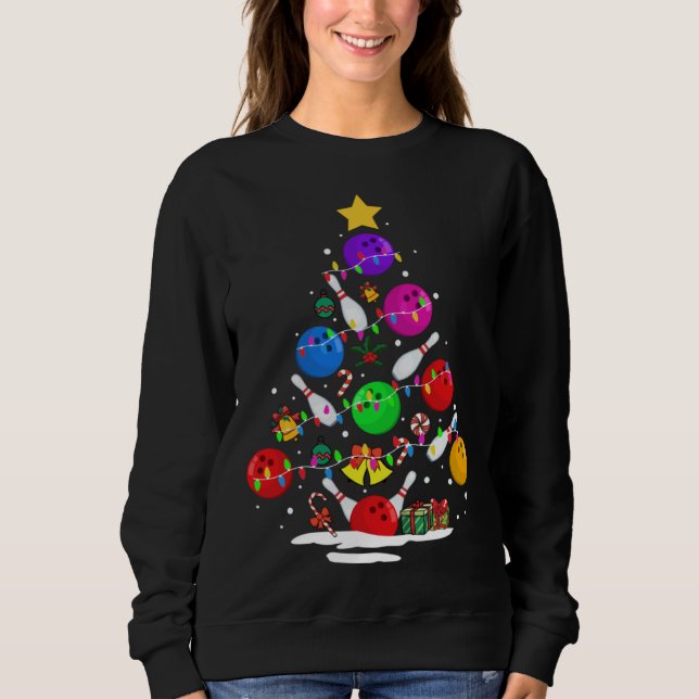 Sweatshirt Funny Bowling Ugly Christmas Tree Lights Xmas For  (Devant)