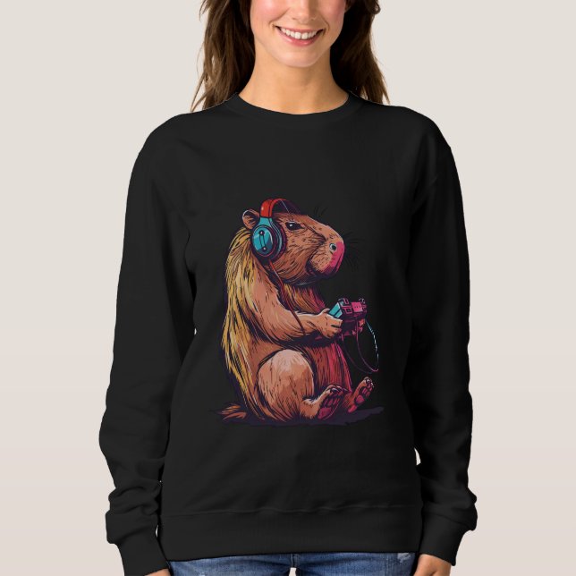 Sweatshirt Funny Capybara Jouer Jeux Vidéo, Capybara Gamin (Devant)