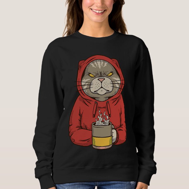Sweatshirt Funny Cat Drinking Coffee Morning Cat Drink Coffee (Devant)