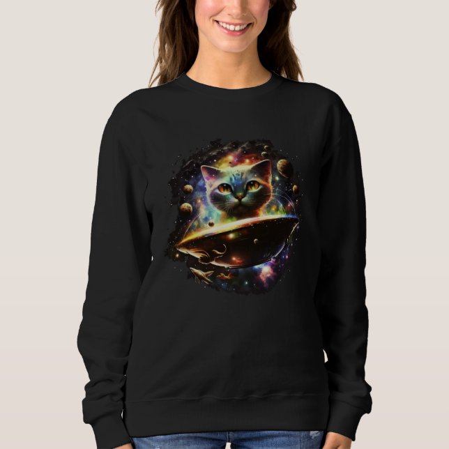 Sweatshirt Funny Cat Tee, Galaxy Cat Spaceship Alien Cat 1 (Devant)