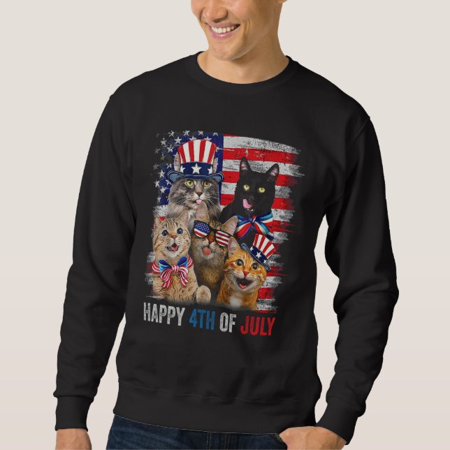 Sweatshirt Funny Cats Happy 4th Of July American US Flag 4th  (Devant)