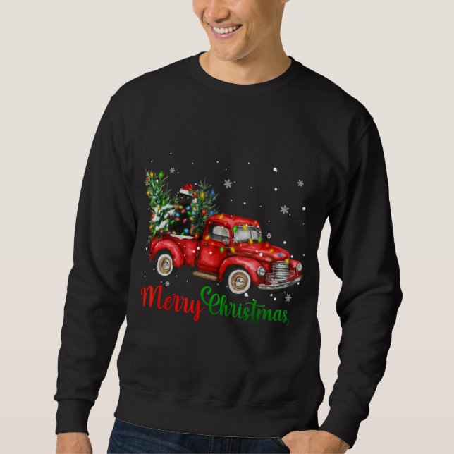 Sweatshirt Funny Chat Noir équitation Camion Rouge Arbre de N (Devant)