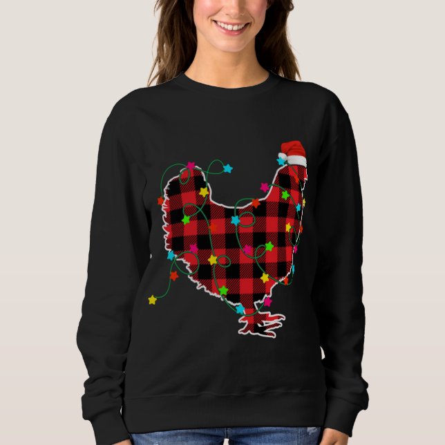 Sweatshirt Funny Chicken Christmas Tree Red Plaid Xmas Animal (Devant)