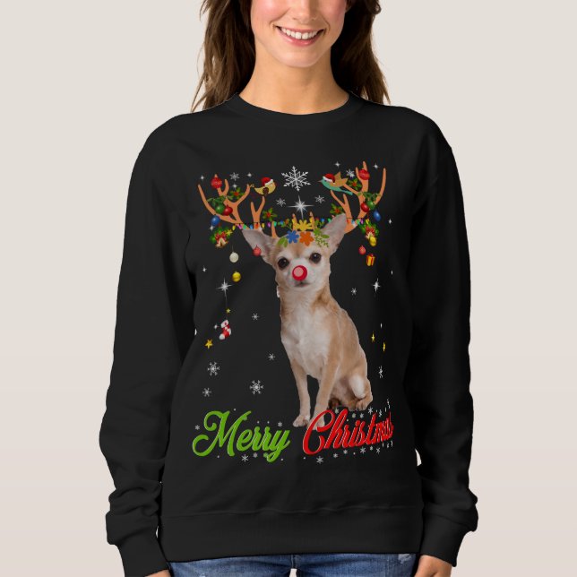 Sweatshirt Funny Chihuahua Chig with Antlers Joyeux Noël T (Devant)