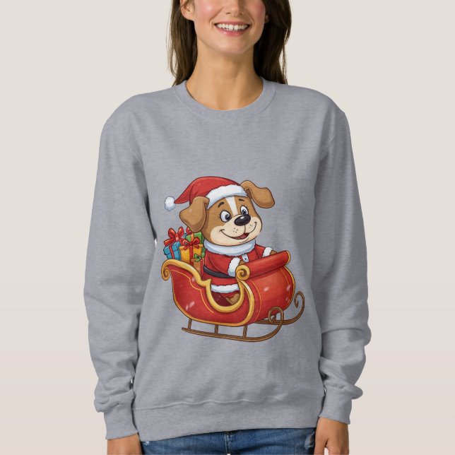 Sweatshirt Funny Christmas Dog T-Shirt | Cute Santa Sleigh  (Devant)