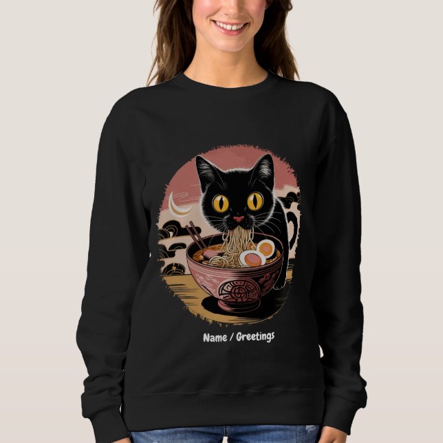Sweatshirt Funny Kawaii Chat Manger Ramen nouilles mignonnes  (Devant)