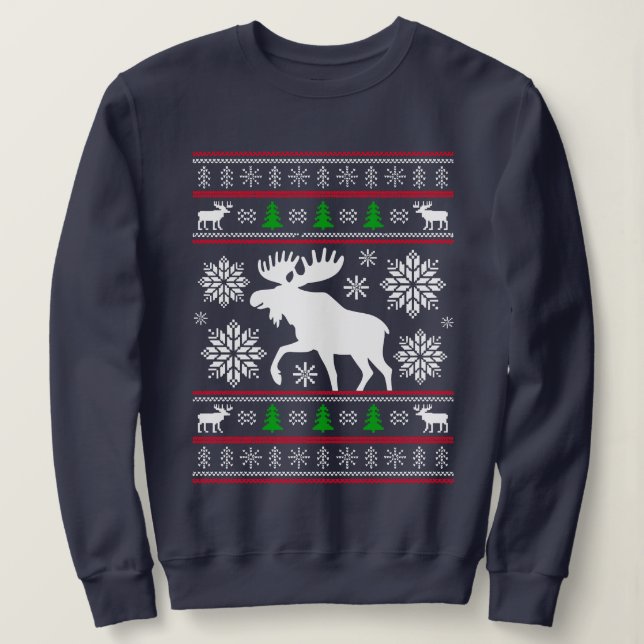 SWEATSHIRT FUNNY MOOSE UGLY XMAS SWEATER CHRISTMAS (Design devant)