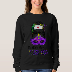 Sweatshirt Funny Nicu Nurse Leopard Messy Bun Mardi Gras Carn