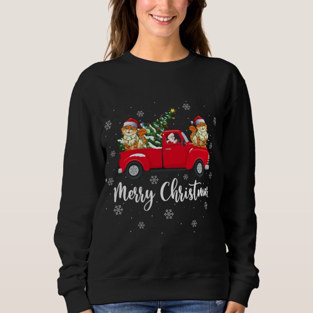 Sweatshirt Funny Père Noël équitation Noël Arbre Camion Chat  (Devant)
