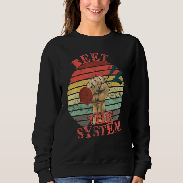 Sweatshirt Funny Vegan Beet the System Anarchy Retro Veganism (Devant)