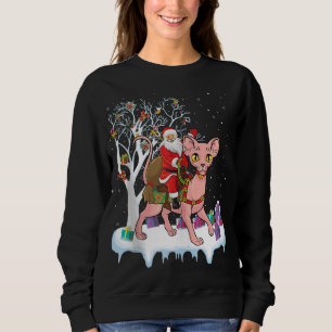 Sweatshirt Funny Xmas Lighting Tree Père Noël Riding Sphynx C