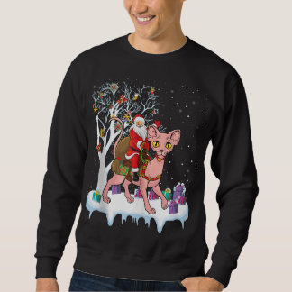 Sweatshirt Funny Xmas Lighting Tree Père Noël Riding Sphynx C