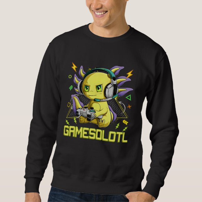 Sweatshirt Gamesolotl Axolotl Cute Playing Video Game (Devant)