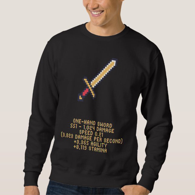 Sweatshirt Gaming Pixel Sword with Stats   Idea (Devant)