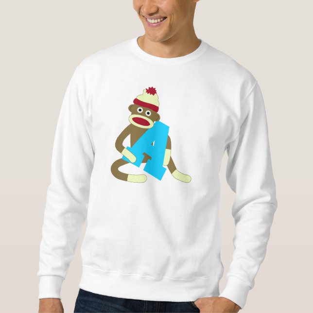 Sweatshirt Garçon A de monogramme de singe de chaussette (Devant)