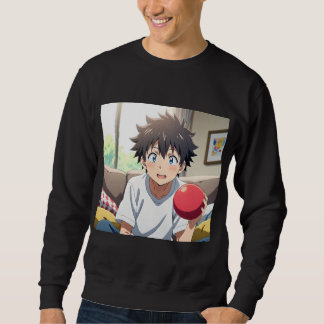 Sweatshirt Garçon Anime Mignon aux Yeux Bleus Tenant un Ballo