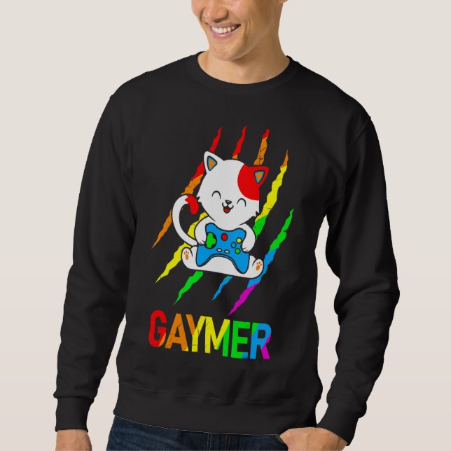 Sweatshirt Gaymer Lgbt Cat Pride Rainbow Video Game (Devant)