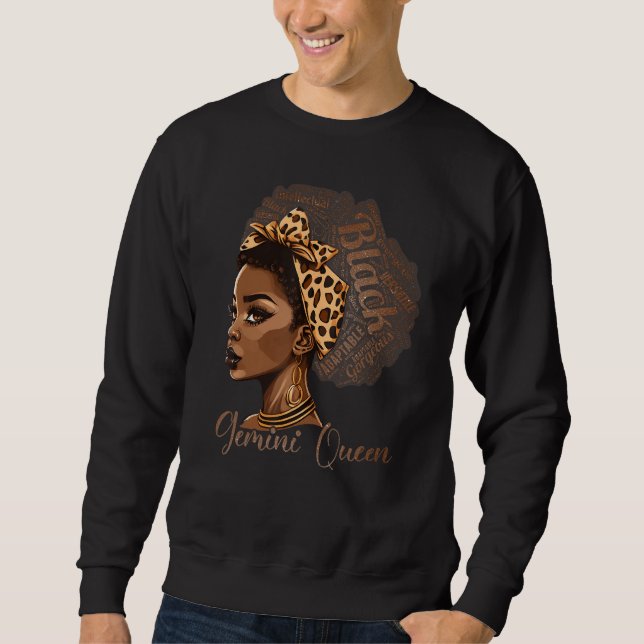 Sweatshirt Gemini Queen Leopard Afro Melanin Zodiac Horoscope (Devant)