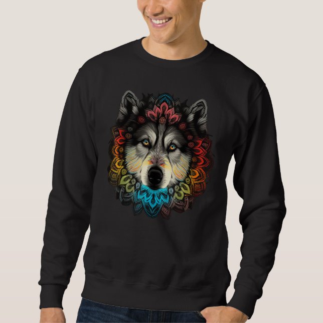Sweatshirt Geometry Alaskan Malamute Mandala 1 (Devant)