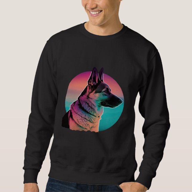 Sweatshirt German Shepherd Vaporwave Retrowave Aesthetic (Devant)