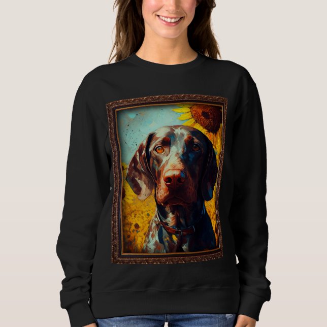 Sweatshirt German Shorthaired Pointer Painting Sunflower Flow (Devant)
