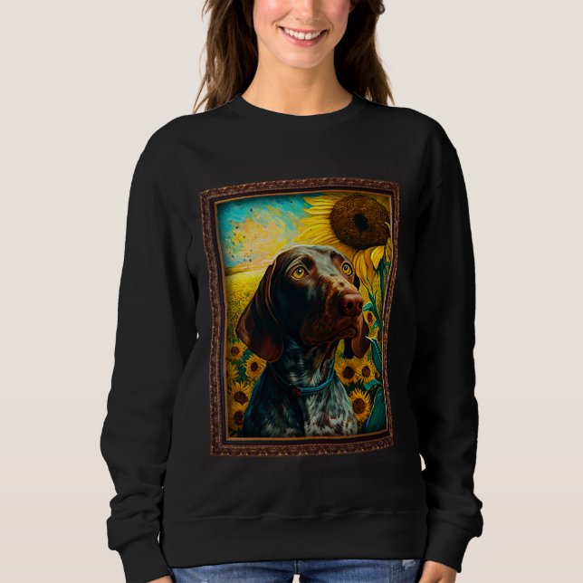 Sweatshirt German Shorthaired Pointer Painting Sunflower Flow (Devant)