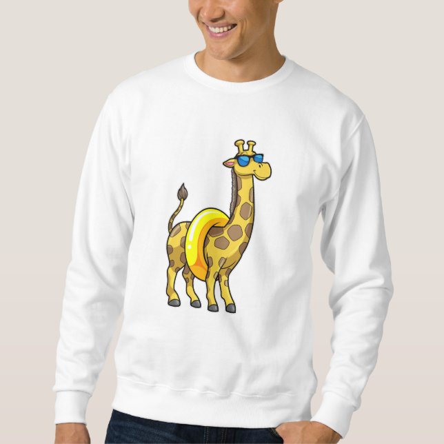 Sweatshirt Girafe sur la plage avec anneau de natation et lun (Devant)