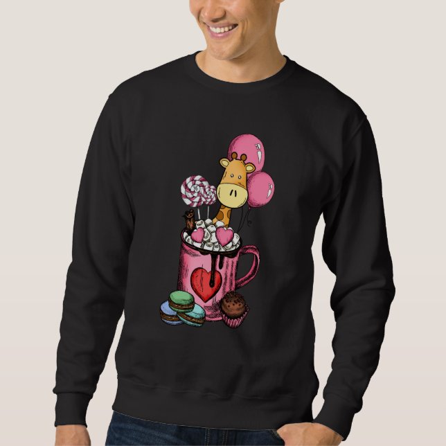 Sweatshirt Giraffe Animal in Coffee Cup Mug Valentine V Day C (Devant)