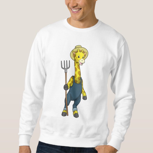 Sweatshirt Giraffe as Farmer with Pitchfork (Devant)