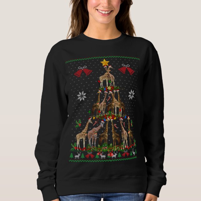 Sweatshirt Giraffe Xmas Arbre Lumière Santa Claus Vacances Ch (Devant)