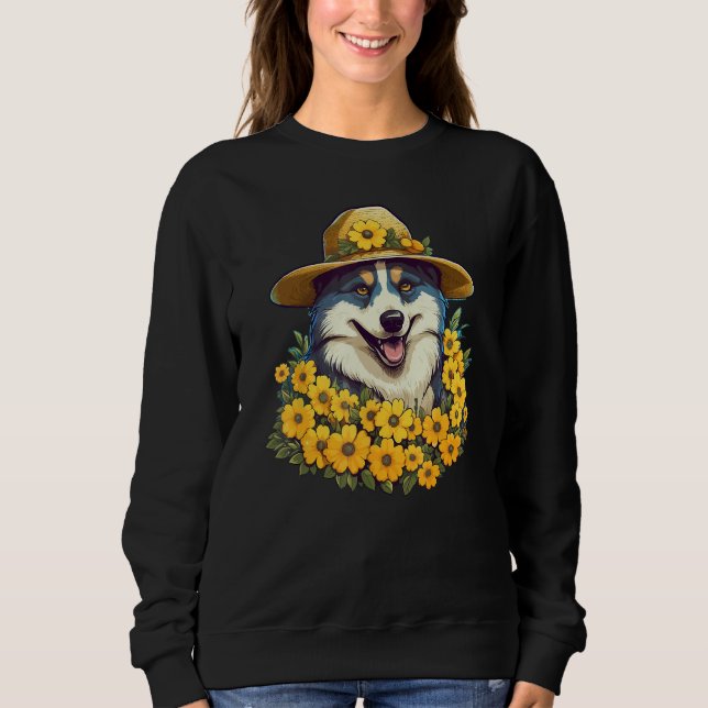 Sweatshirt Girls Women Mom Siberian Husky Dog Sunflower Puppy (Devant)