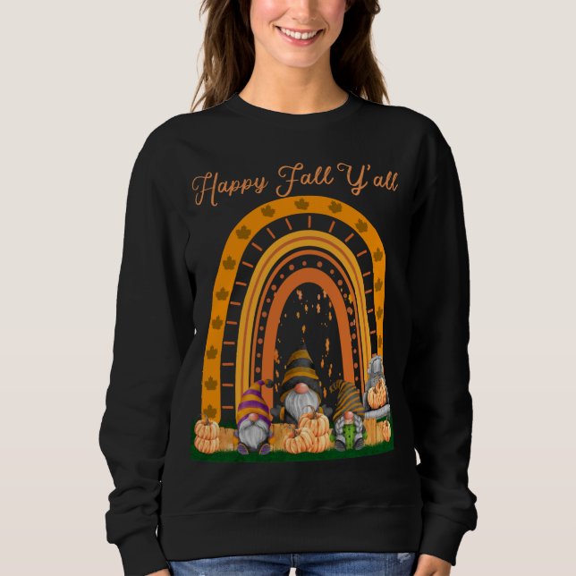 Sweatshirt Gnomes Citrouille Happy Fall Y'all Automne Rainbow (Devant)
