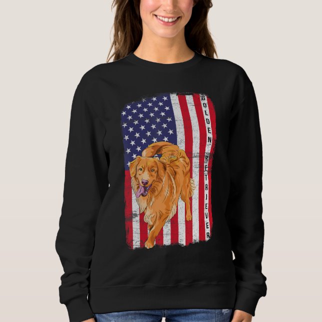 Sweatshirt Golden Retriever Dog US Flag Happy July 4th Americ (Devant)