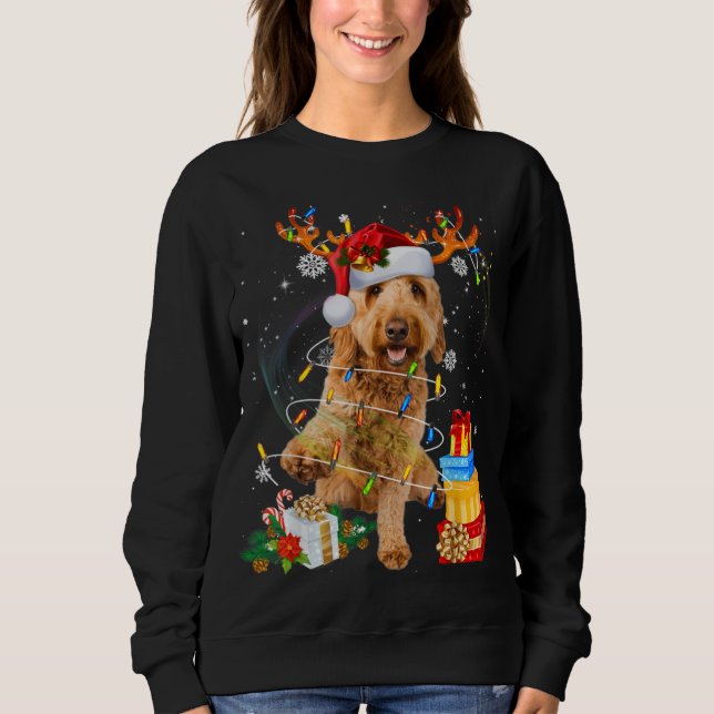 Sweatshirt Goldendoodle Reindeer Feux de Noël Drôle Chien X (Devant)