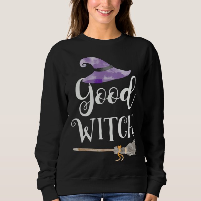 Sweatshirt Good Witch Cute Hat Broomstick Halloween Tee (Devant)