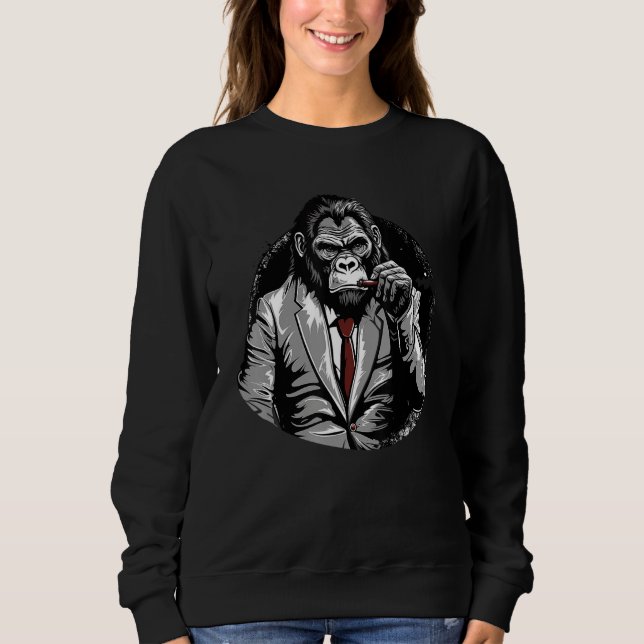 Sweatshirt Gorilla In Suit Smoking Cigar Monkey Ape Wildlife  (Devant)