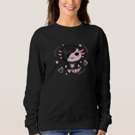 Sweatshirt Goth E-Girl Axolotl with Pink Chains and Hearts