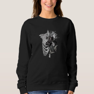 Sweatshirt Goth Flower et os Ribcage Pul Rose Art Pul