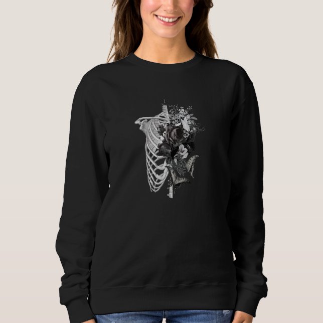 Sweatshirt Goth Flower et os Ribcage Pul Rose Art Pul (Devant)