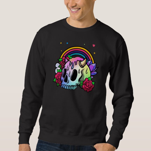 Sweatshirt Gothique Gothique Style Rainbow Skull Hornes Gothi (Devant)